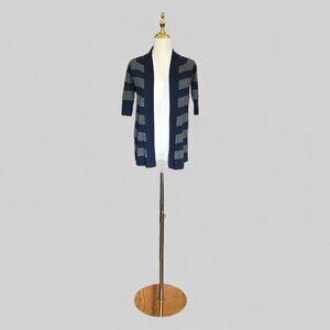 Express Cardigan Sweater Womens XS Navy Blue Gray Striped Open Front Cotton Knit